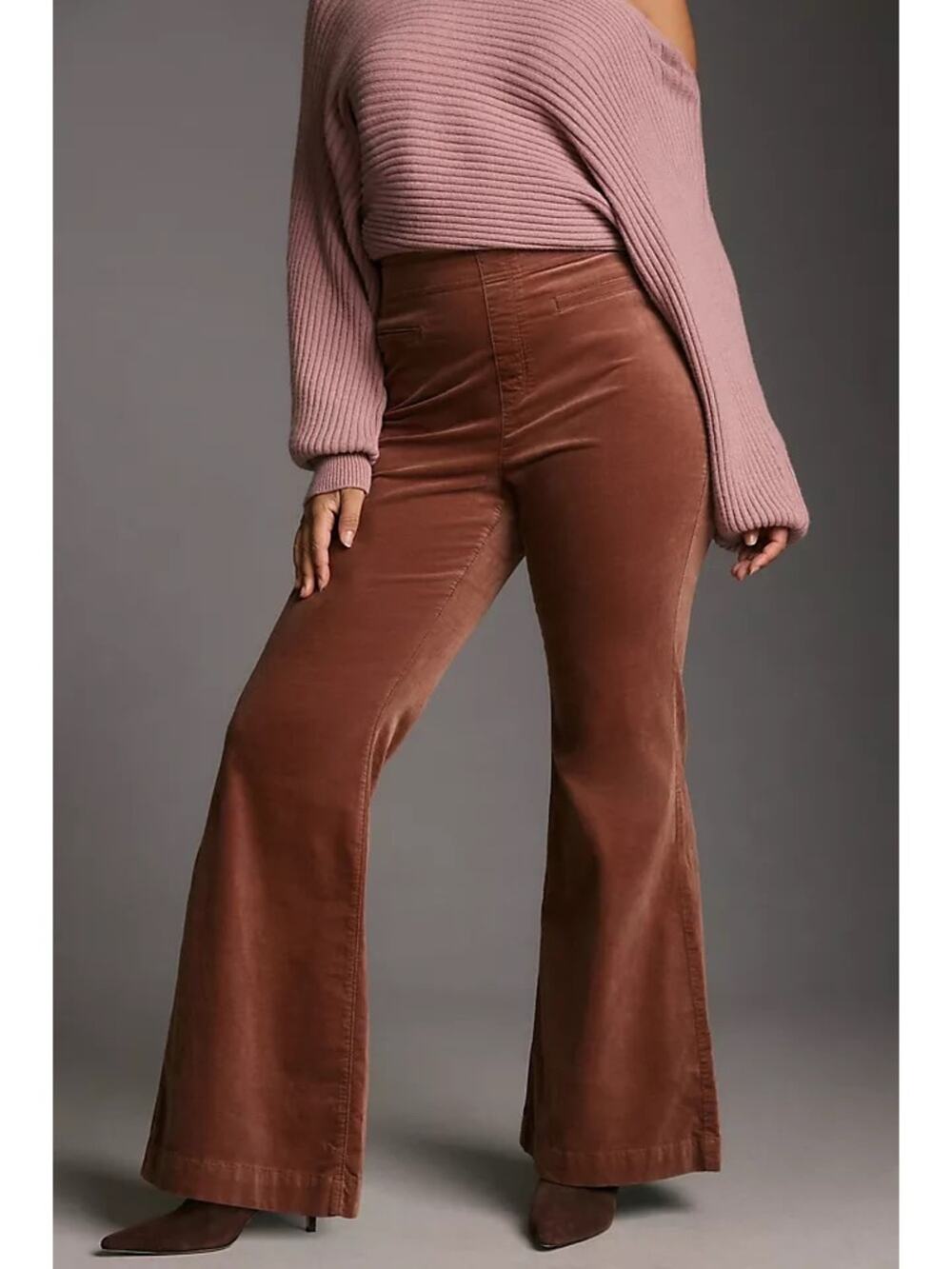 Pilcro Velvet Pull-On Mid-Rise Retro Flare Pants in Brown Size 31 Boho Fall